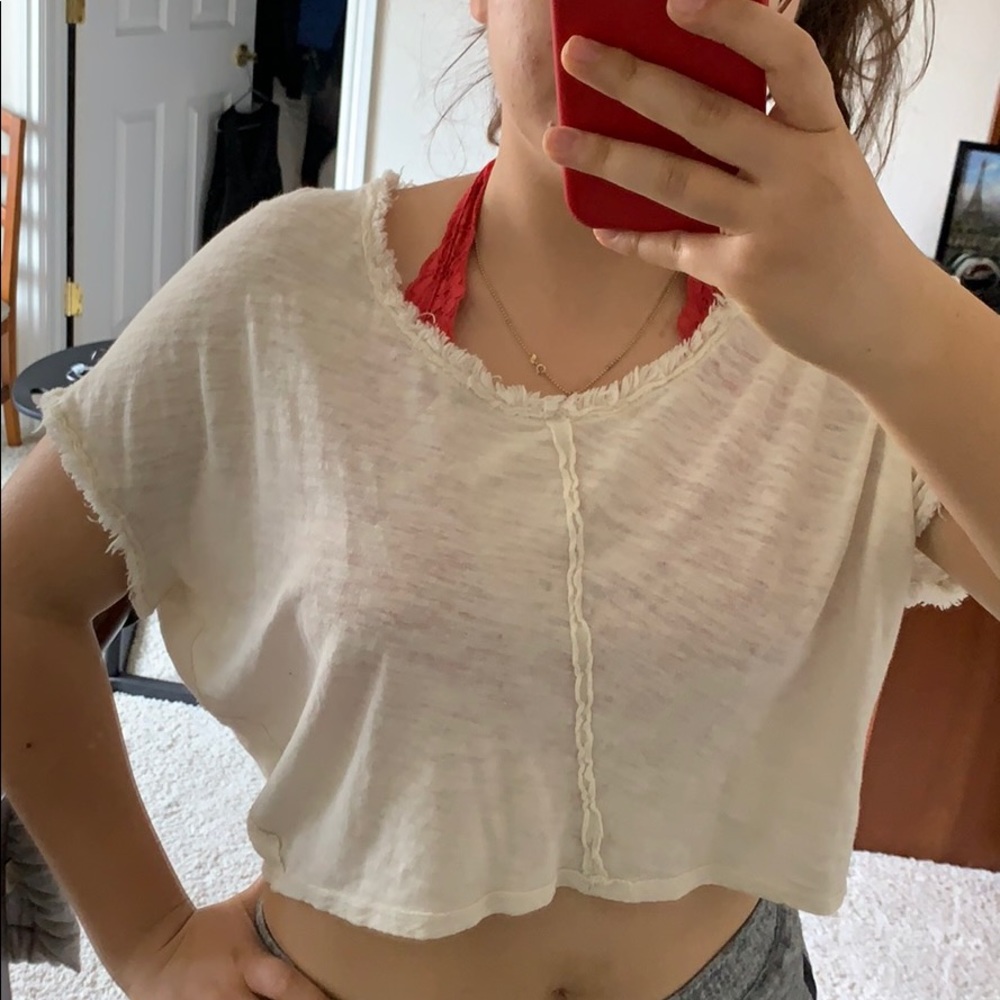 free people cream cropped t shirt